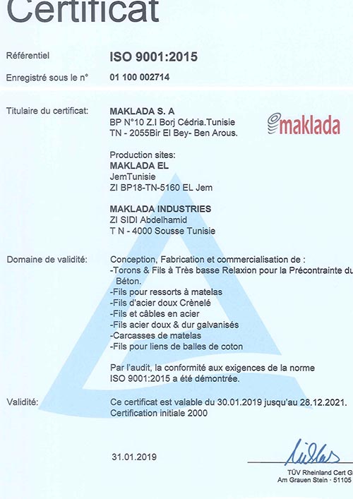 Maklada certificate