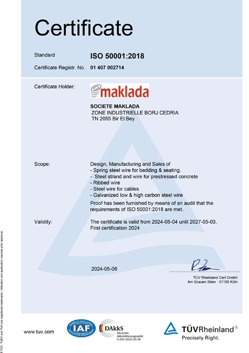 certificat Maklada ISO 50001:2018
