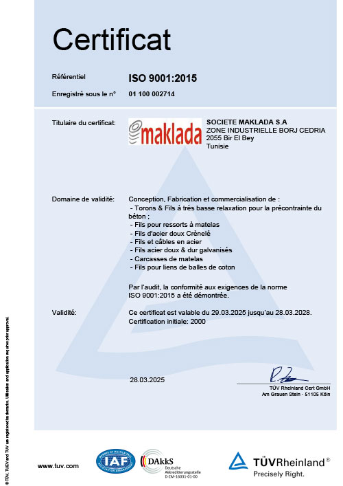 Maklada certificate