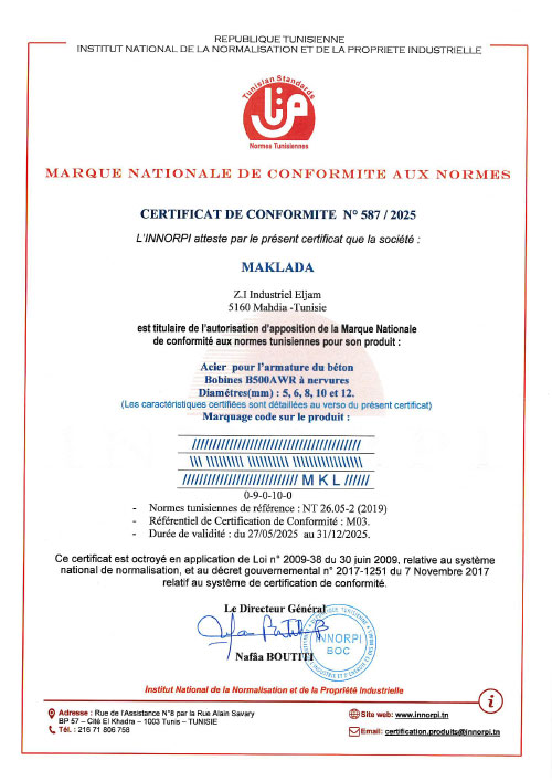 Maklada certificate