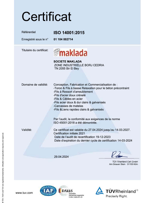 Maklada certificate