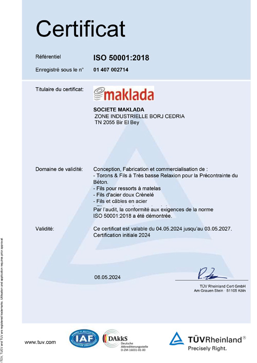 certificat Maklada ISO 50001:2018